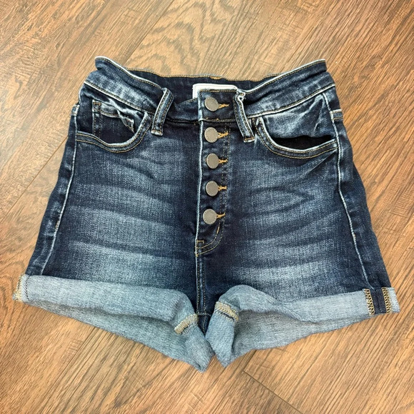 KanCan Kurvy Ultra High Rise Button Up Dark Wash Denim Jean Shorts Womens Sz 23 - Picture 1 of 6